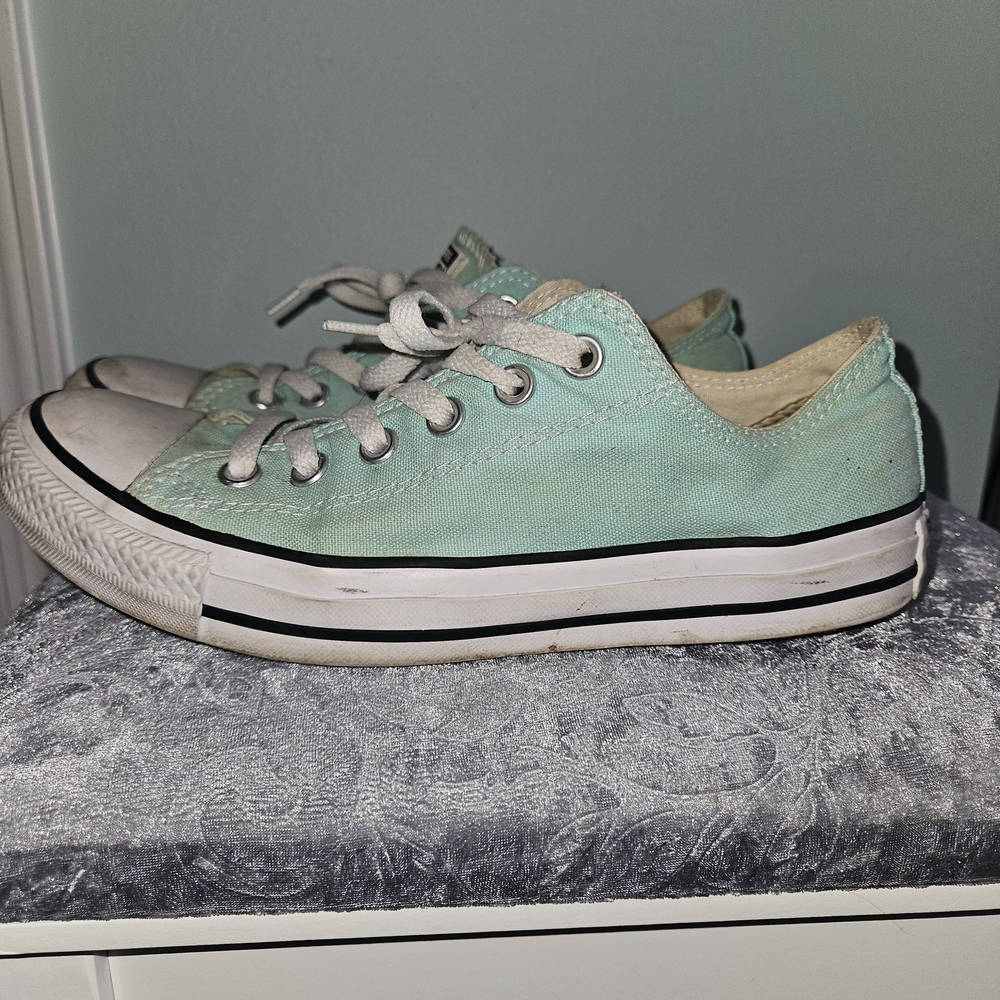 Converse Low-Top Canvas Sneakers in Mint Green and White